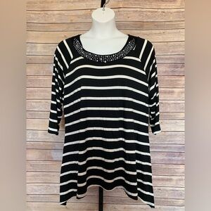 Avenue Black and White Striped Blouse - Size 18/20